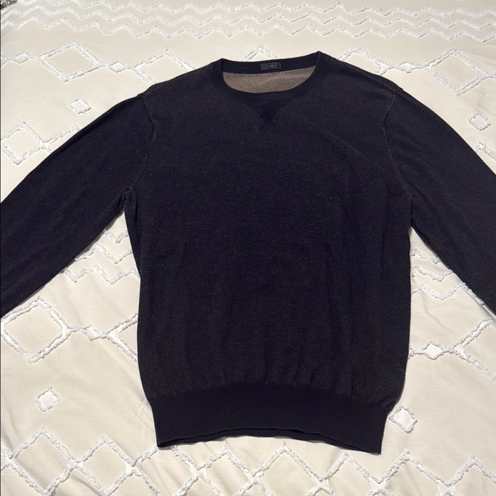 Classic Black V-Neck Sweater with Ribbed Details